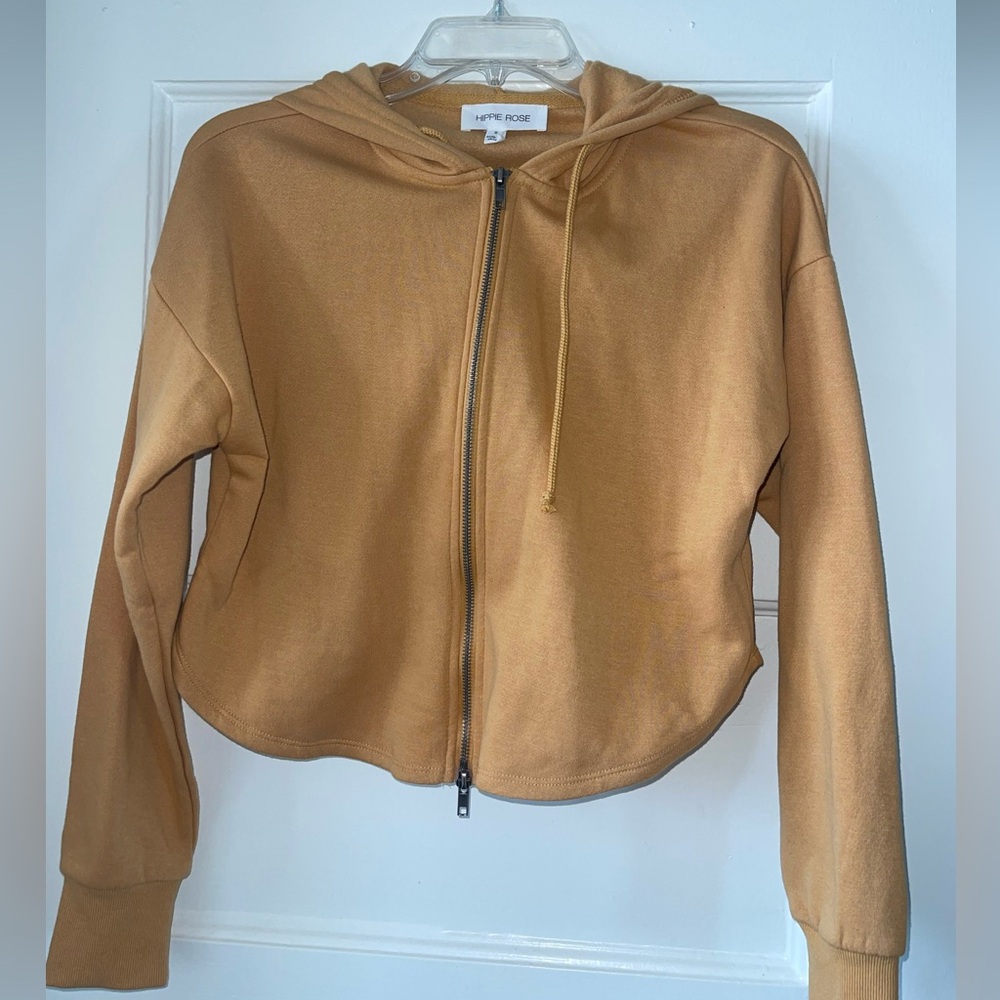 Yellow cropped hoodie zip up